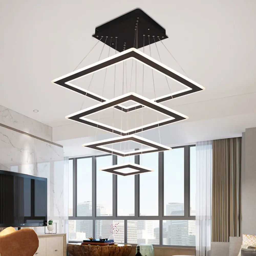 Modern Black Rhombus Tiered Led Chandelier - Nordic Style Acrylic Suspension Light For Living Room