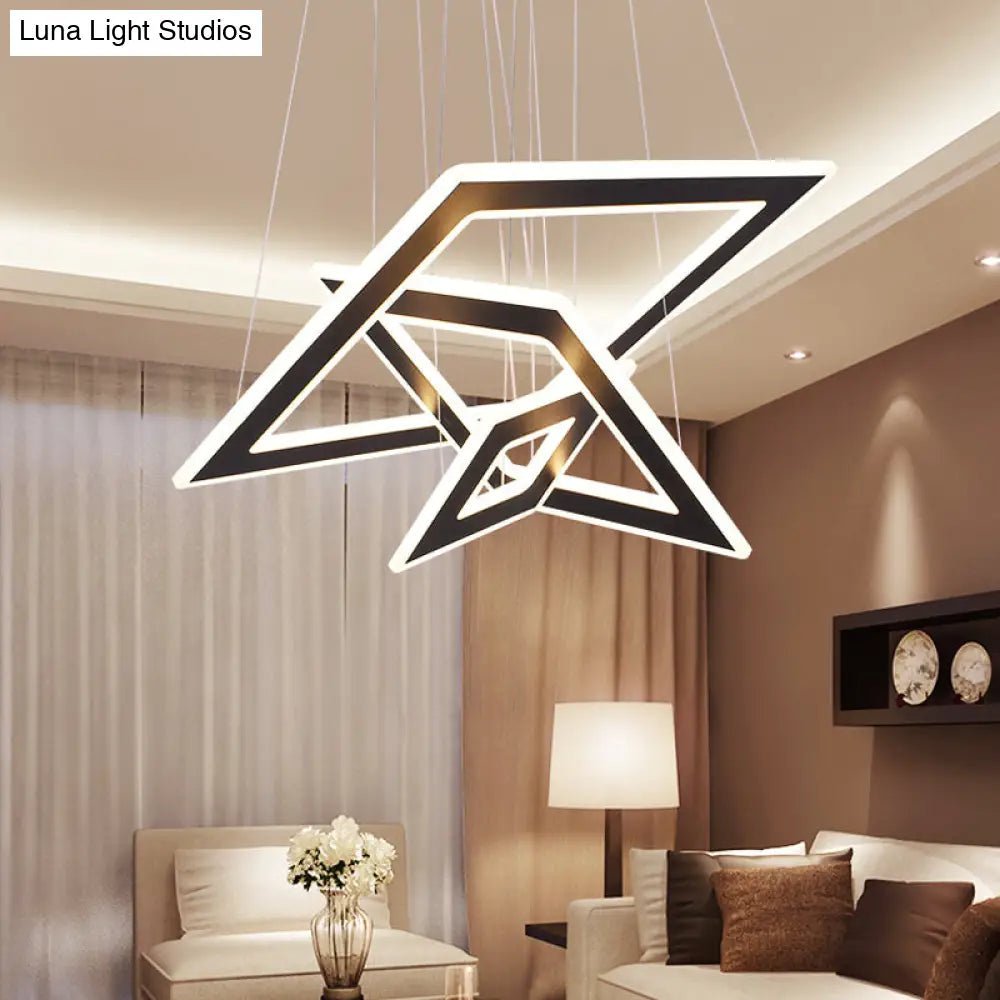 Black Rhombus Tiered Led Chandelier For Nordic Living Room Décor