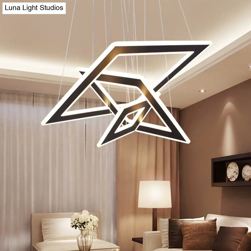 Modern Black Rhombus Tiered Led Chandelier - Nordic Style Acrylic Suspension Light For Living Room