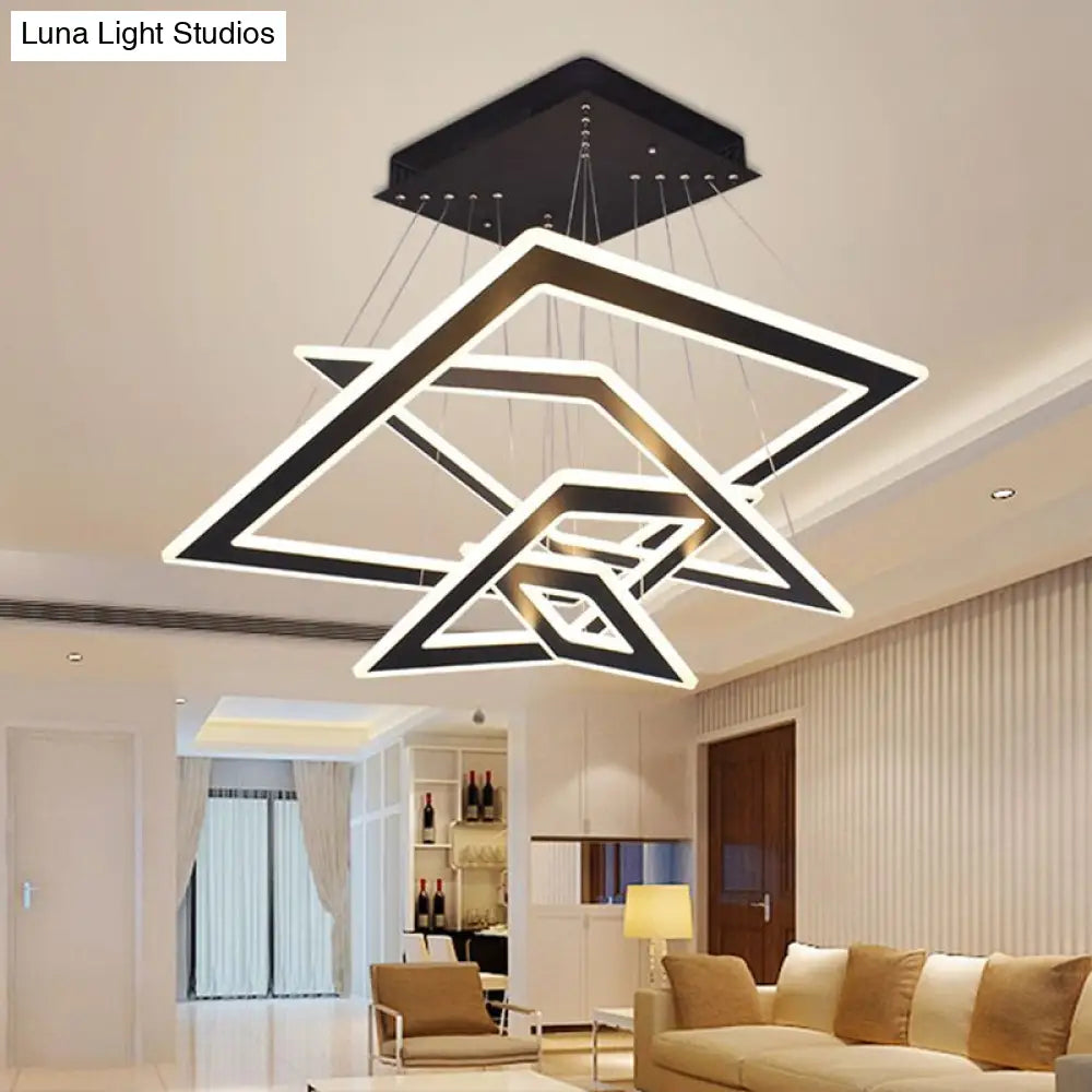 Modern Black Rhombus Tiered Led Chandelier - Nordic Style Acrylic Suspension Light For Living Room