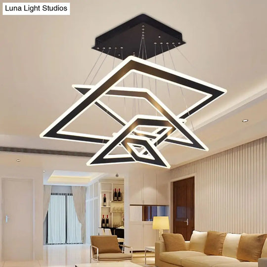 Modern Black Rhombus Tiered Led Chandelier - Nordic Style Acrylic Suspension Light For Living Room