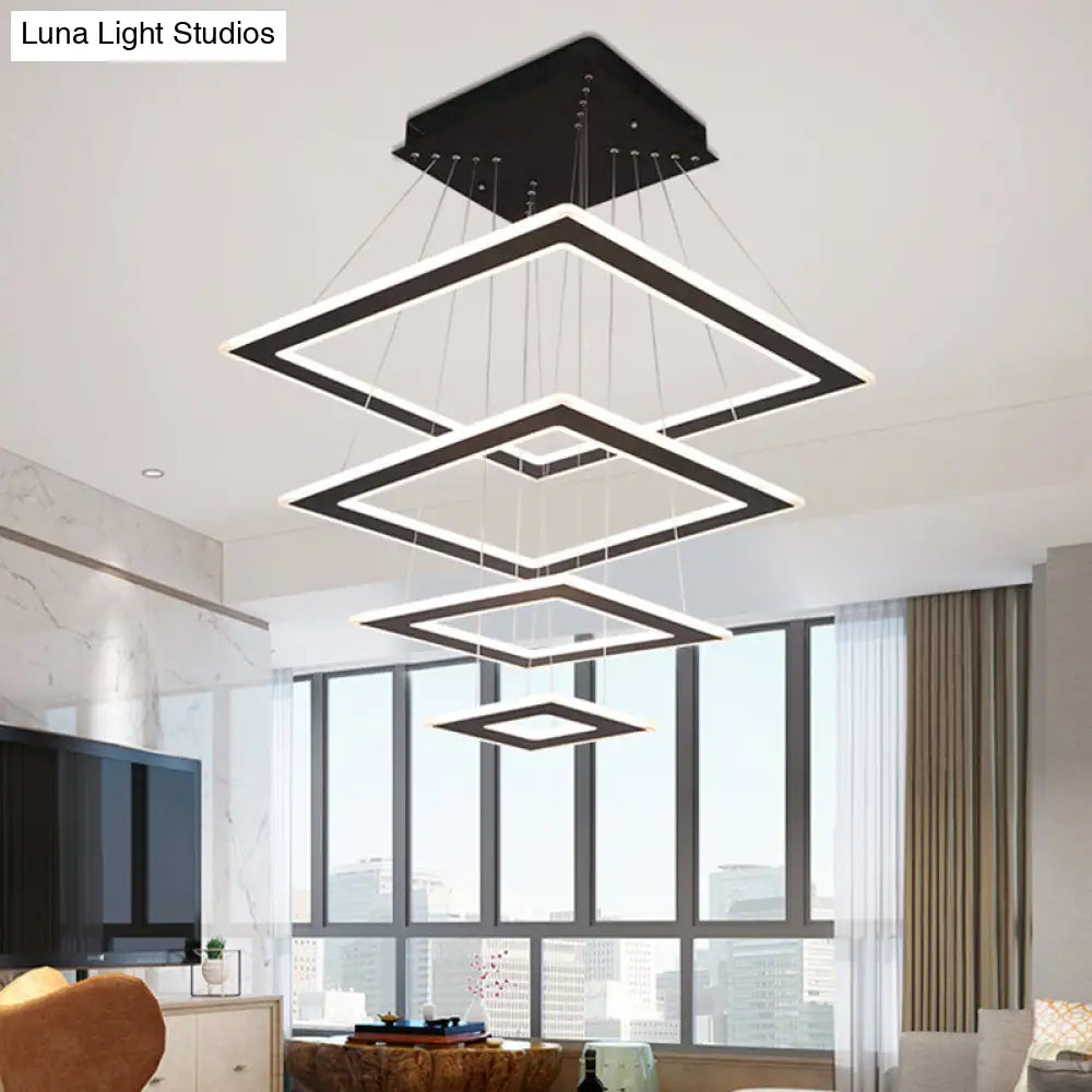 Black Rhombus Tiered Led Chandelier For Nordic Living Room Décor