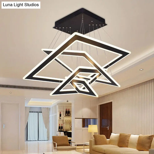 Black Rhombus Tiered Led Chandelier For Nordic Living Room Décor