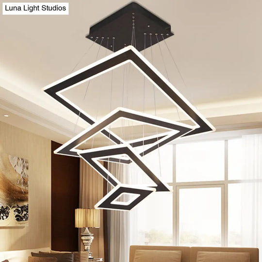 Black Rhombus Tiered Led Chandelier For Nordic Living Room Décor