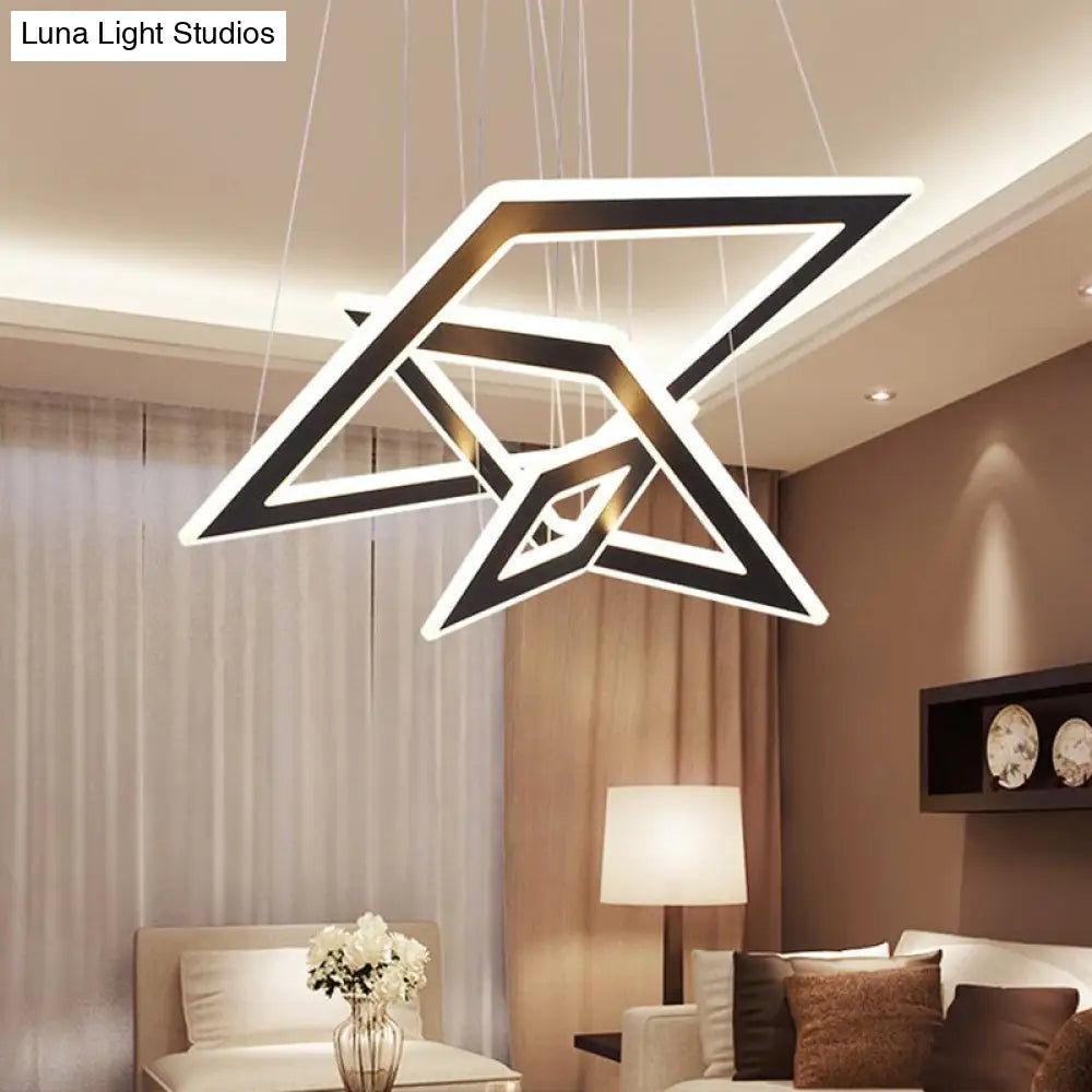 Black Rhombus Tiered Led Chandelier For Nordic Living Room Décor