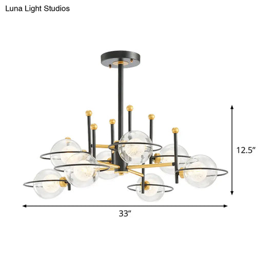 Modern Black Round Ceiling Light Fixture: 8-Light Clear Glass Chandelier Pendant Lamp