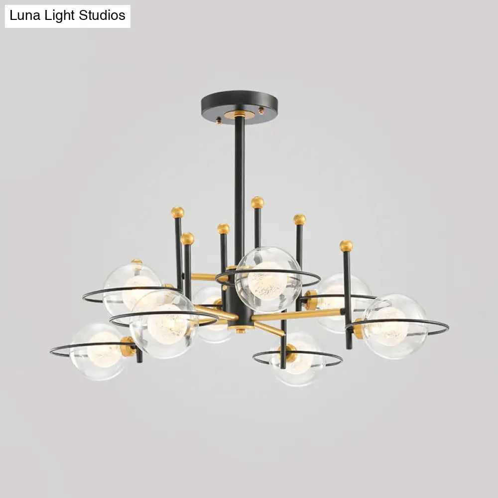 Modern Black Round Ceiling Light Fixture: 8-Light Clear Glass Chandelier Pendant Lamp