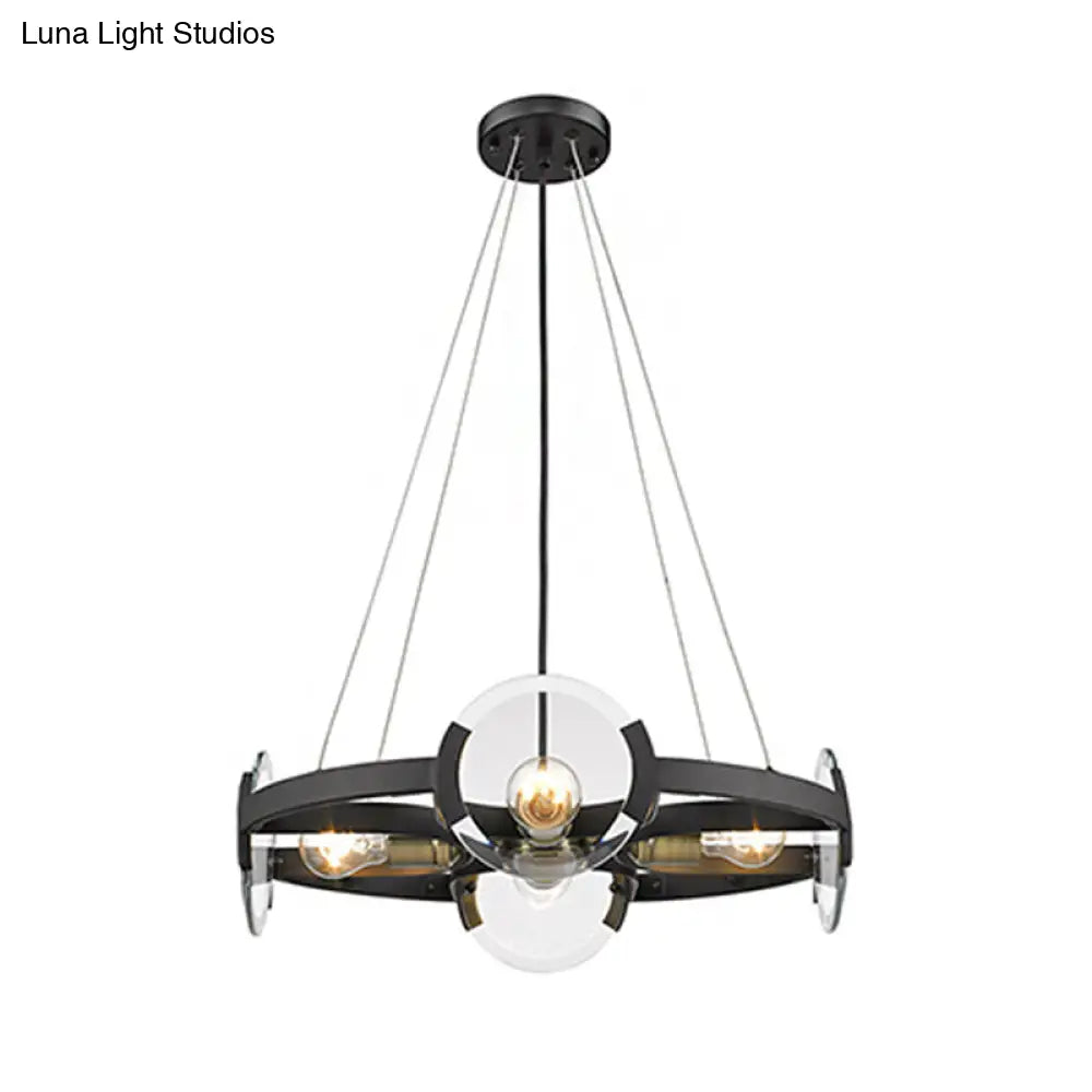 Modern Metallic Black Round Chandelier Pendant With 4-Light Exposed Bulb Design