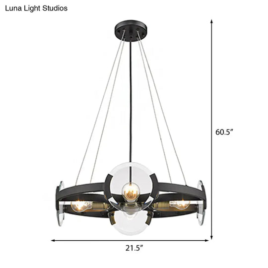 Modern Black Round Chandelier Pendant - Metallic 4-Light Ceiling Fixture With Exposed Bulb Design