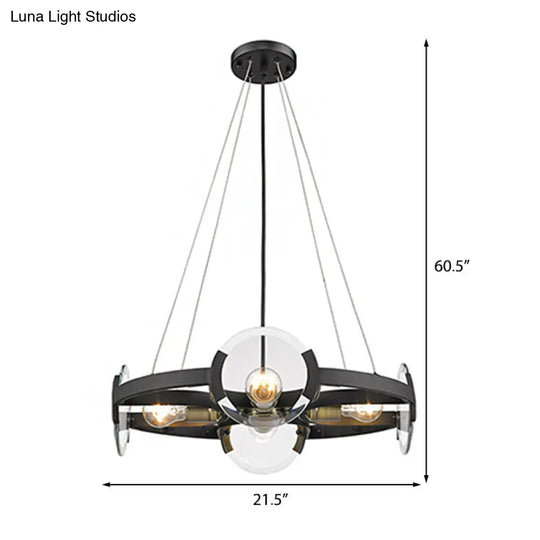 Modern Metallic Black Round Chandelier Pendant With 4-Light Exposed Bulb Design