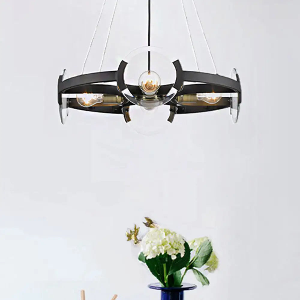 Modern Black Round Chandelier Pendant - Metallic 4-Light Ceiling Fixture With Exposed Bulb Design