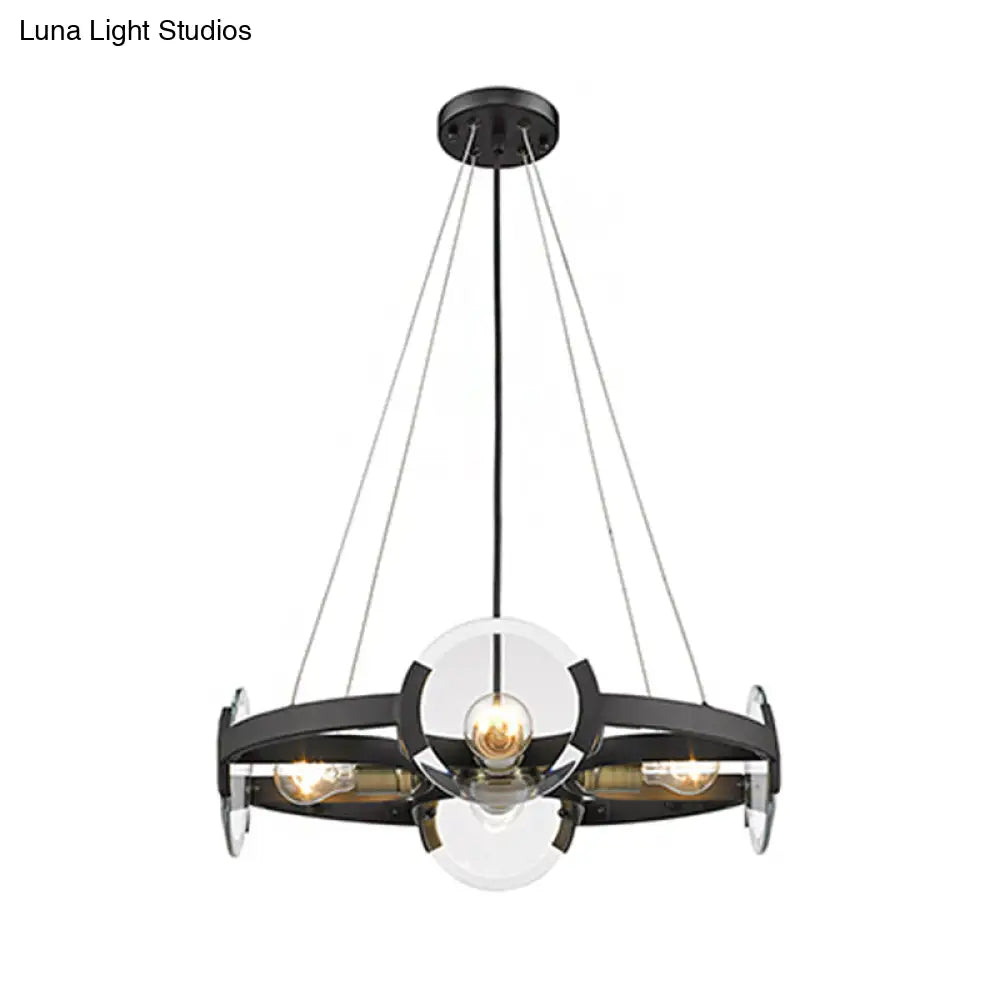 Modern Black Round Chandelier Pendant - Metallic 4-Light Ceiling Fixture With Exposed Bulb Design