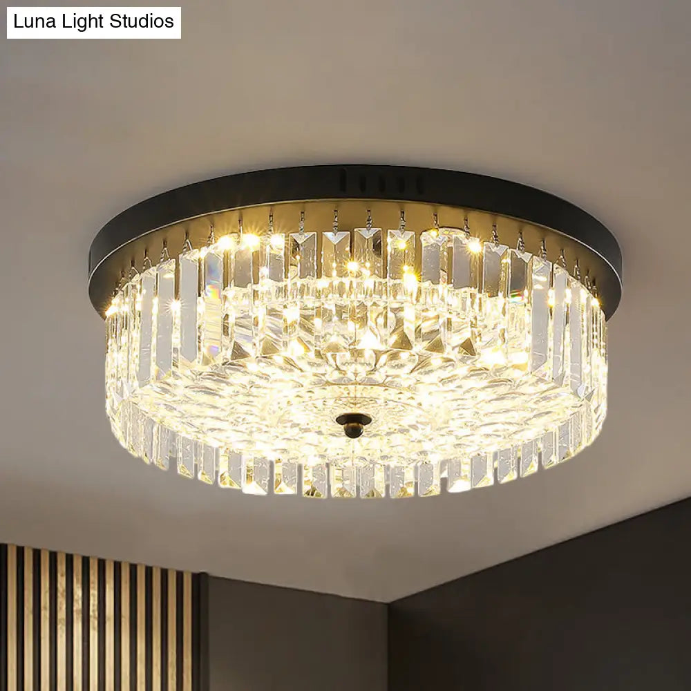 Modern Black Round Crystal Ceiling Lamp Choose From 10’/14’/18’ Widths