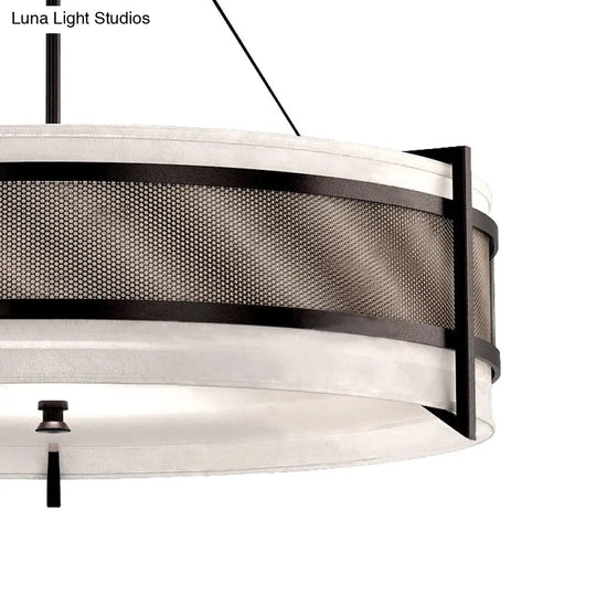 Modern Black Round Fabric Chandelier: Led Ceiling Light For Living Room