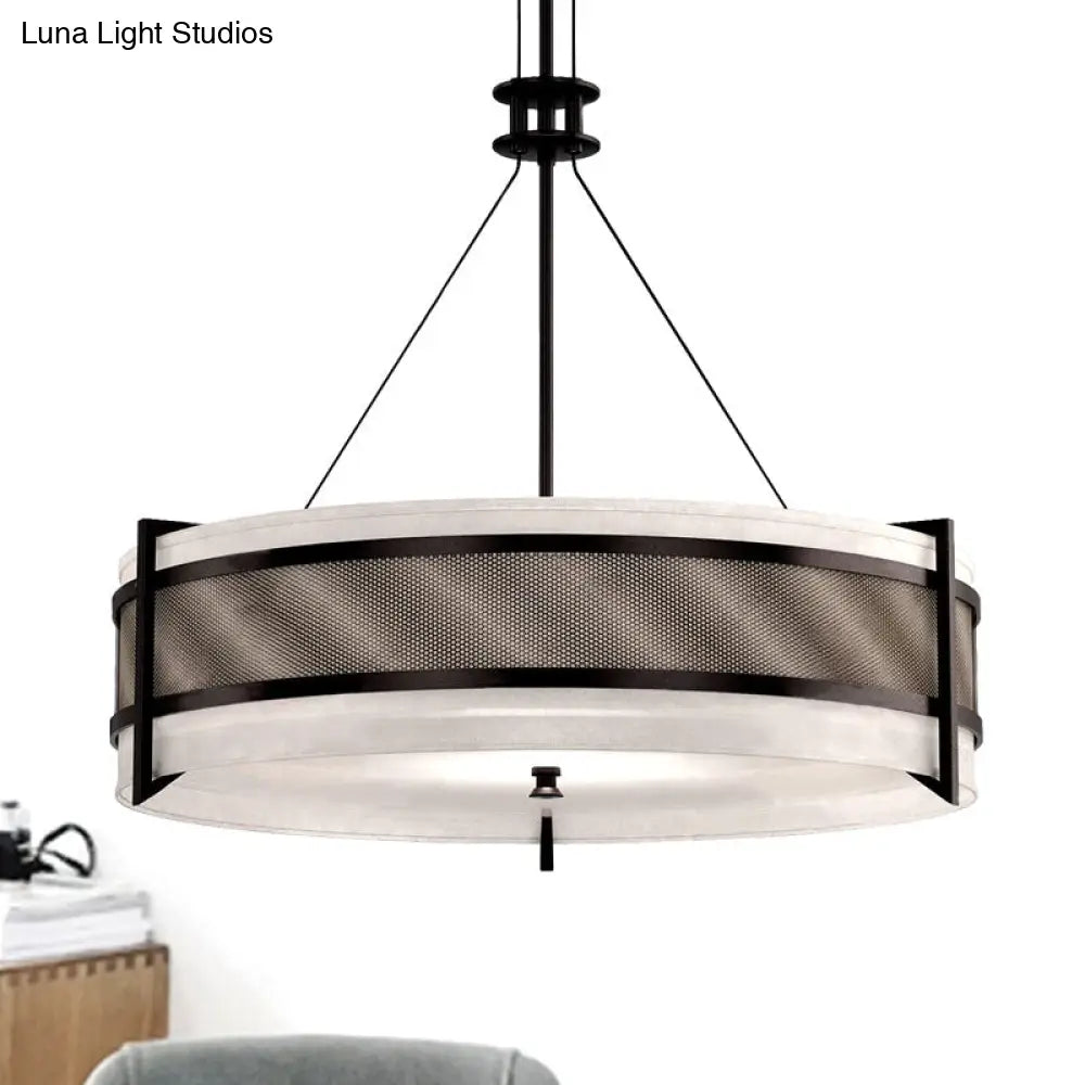 Modern Black Led Round Fabric Chandelier For Living Room Ceiling