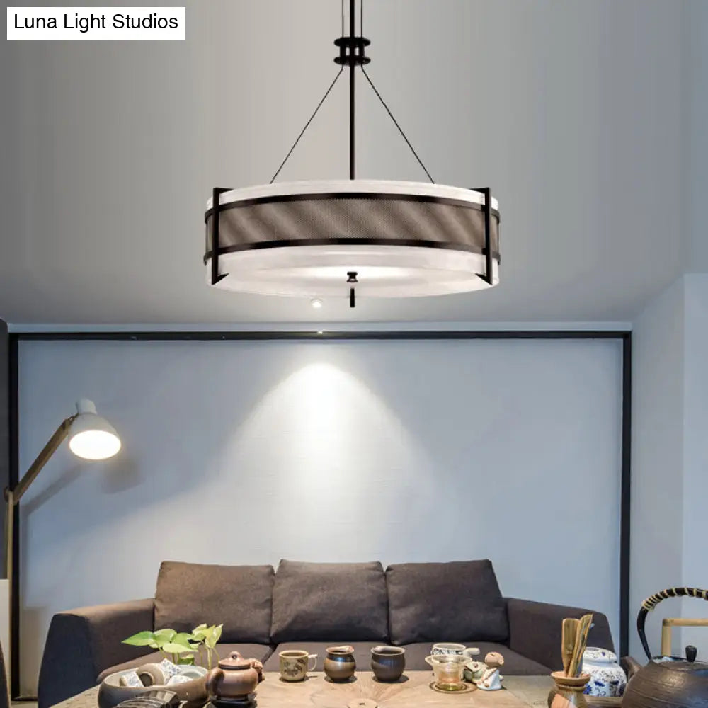 Modern Black Round Fabric Chandelier: Led Ceiling Light For Living Room