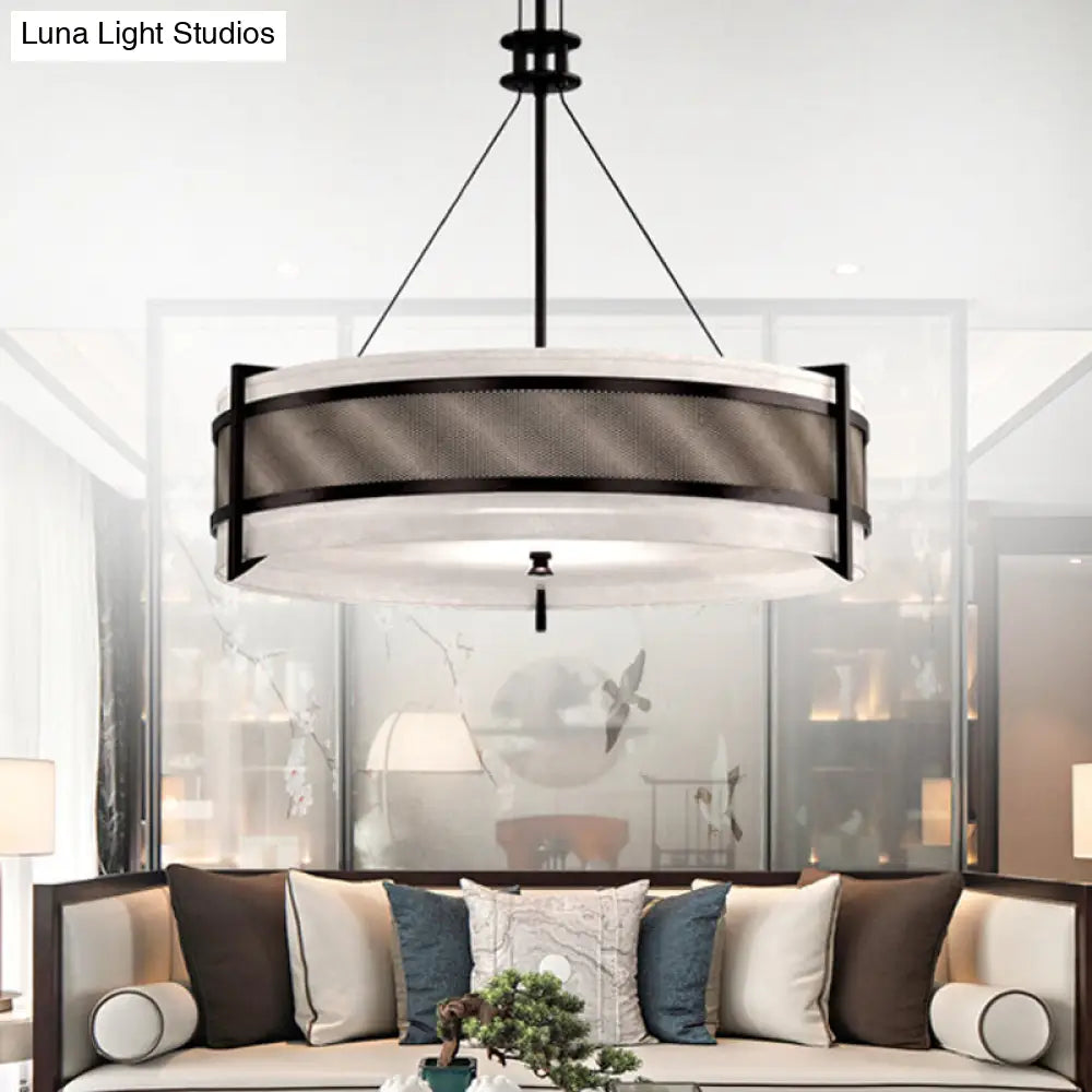 Modern Black Led Round Fabric Chandelier For Living Room Ceiling