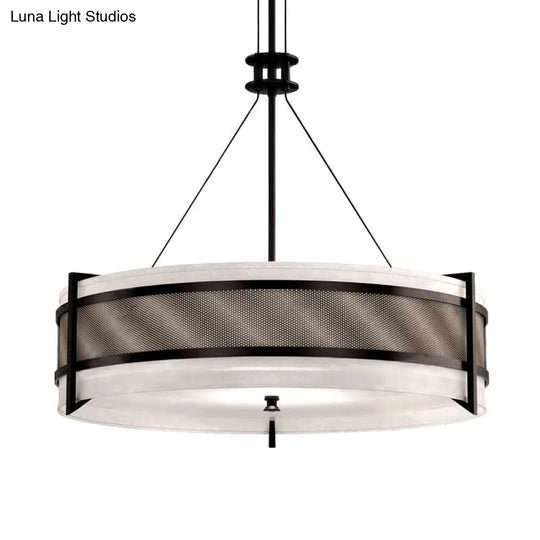 Modern Black Led Round Fabric Chandelier For Living Room Ceiling