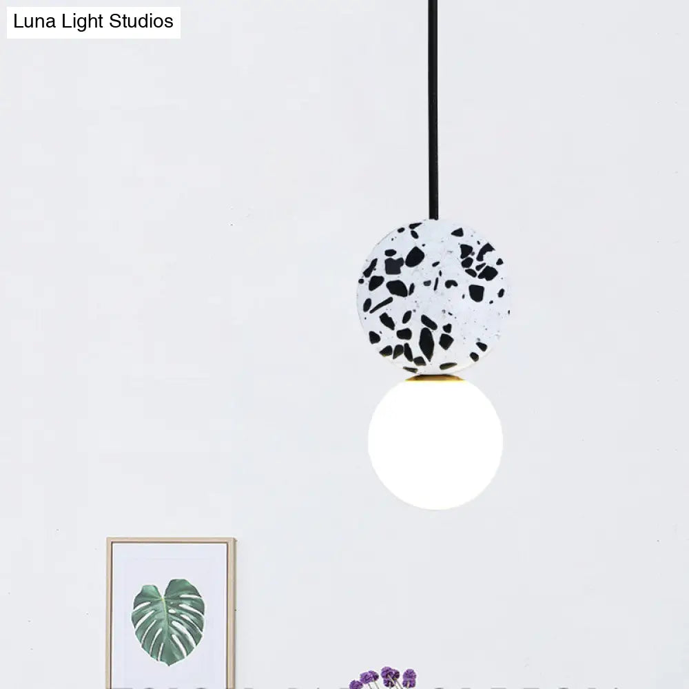 Modern Black Round Ceiling Light With Marble Led Pendant Lamp And Modo White Glass Shade