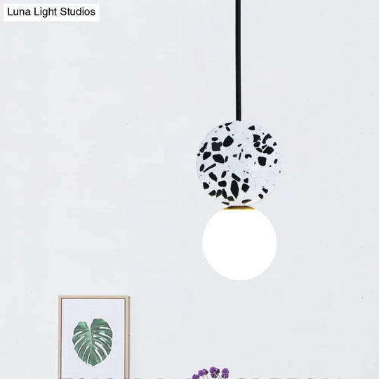 Modern Black Round Ceiling Light With Marble Led Pendant Lamp And Modo White Glass Shade