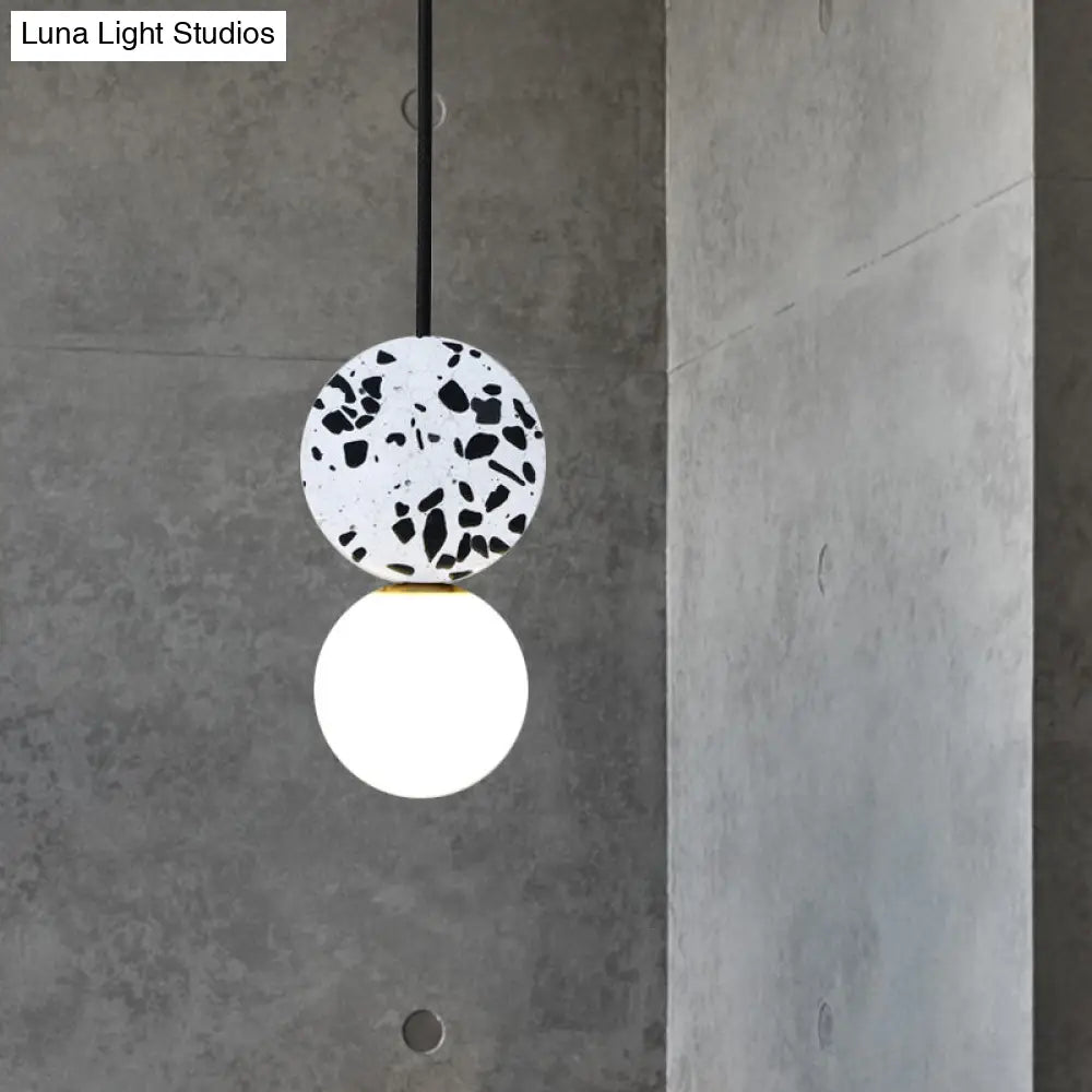 Modern Black Round Ceiling Light With Marble Led Pendant Lamp And Modo White Glass Shade