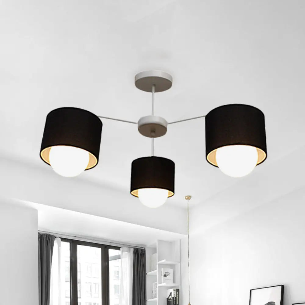 Modern Black Round Semi Flush Mount Ceiling Light - 3/6 Bulbs Fabric Chandelier For Sitting Room 3 /
