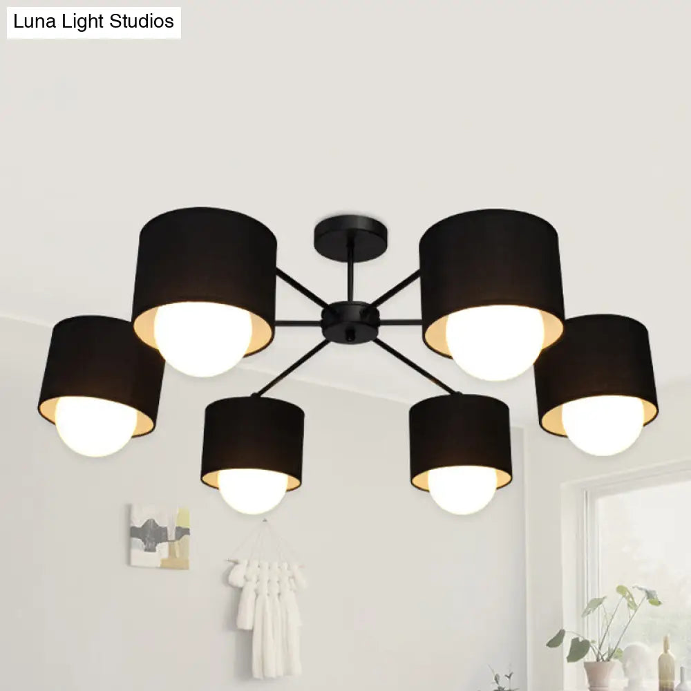 Modern Black Round Semi Flush Mount Ceiling Light - 3/6 Bulbs Fabric Chandelier For Sitting Room 6 /
