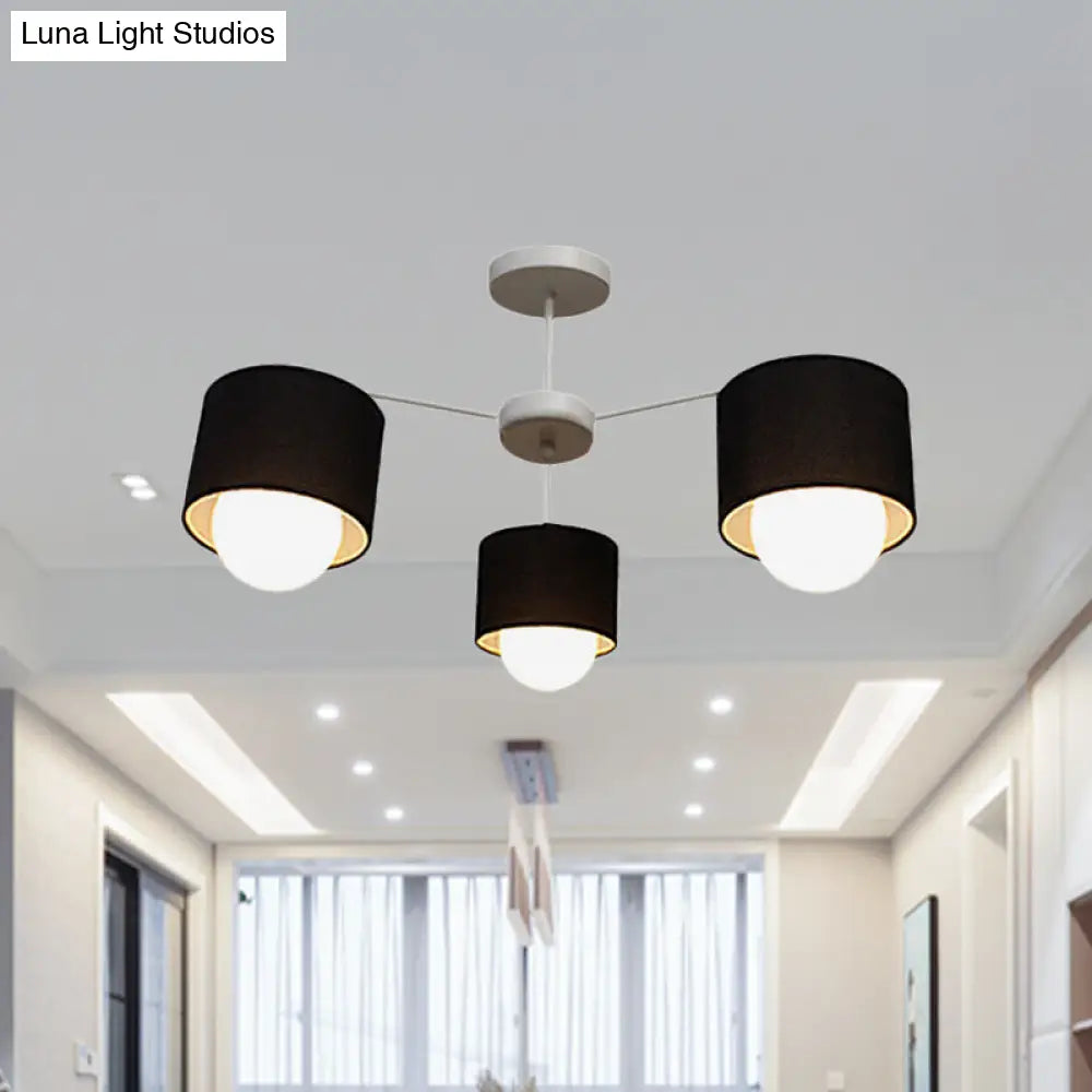 Modern Black Round Semi Flush Mount Ceiling Light - 3/6 Bulbs Fabric Chandelier For Sitting Room