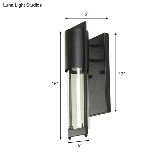 Modern Black/Rust Metal Wall Sconce With Clear Glass Shade - Outdoor Tube Light