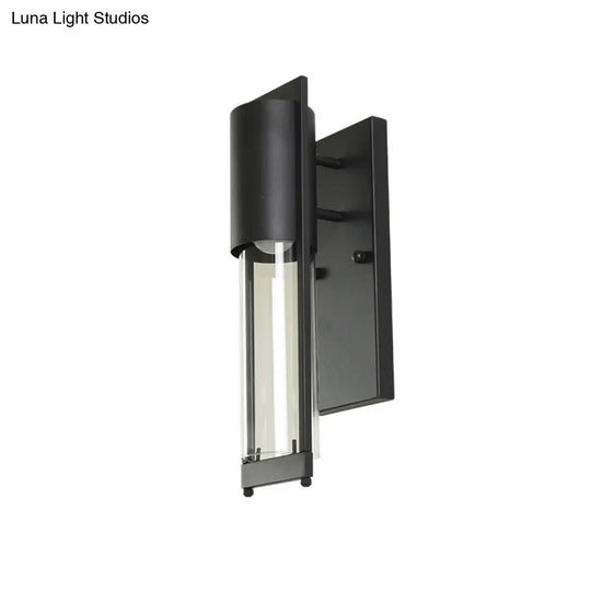 Modern Black/Rust Metal Wall Sconce With Clear Glass Shade - Outdoor Tube Light