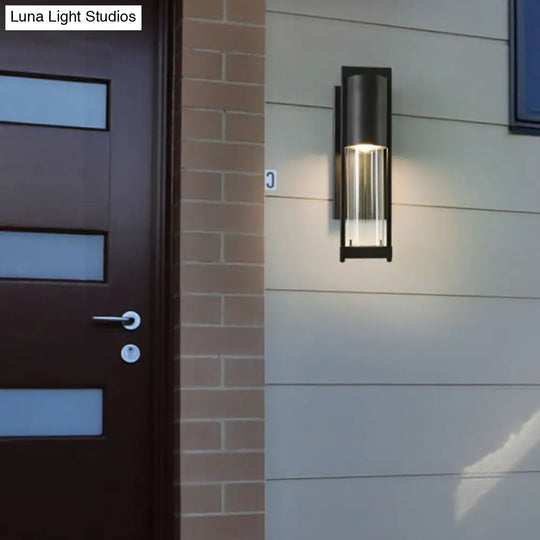 Modern Black/Rust Metal Wall Sconce With Clear Glass Shade - Outdoor Tube Light