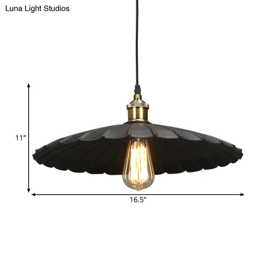 Modern Black Scalloped Metal Pendant Lamp - Hanging Ceiling Light For Warehouse And Dining Room