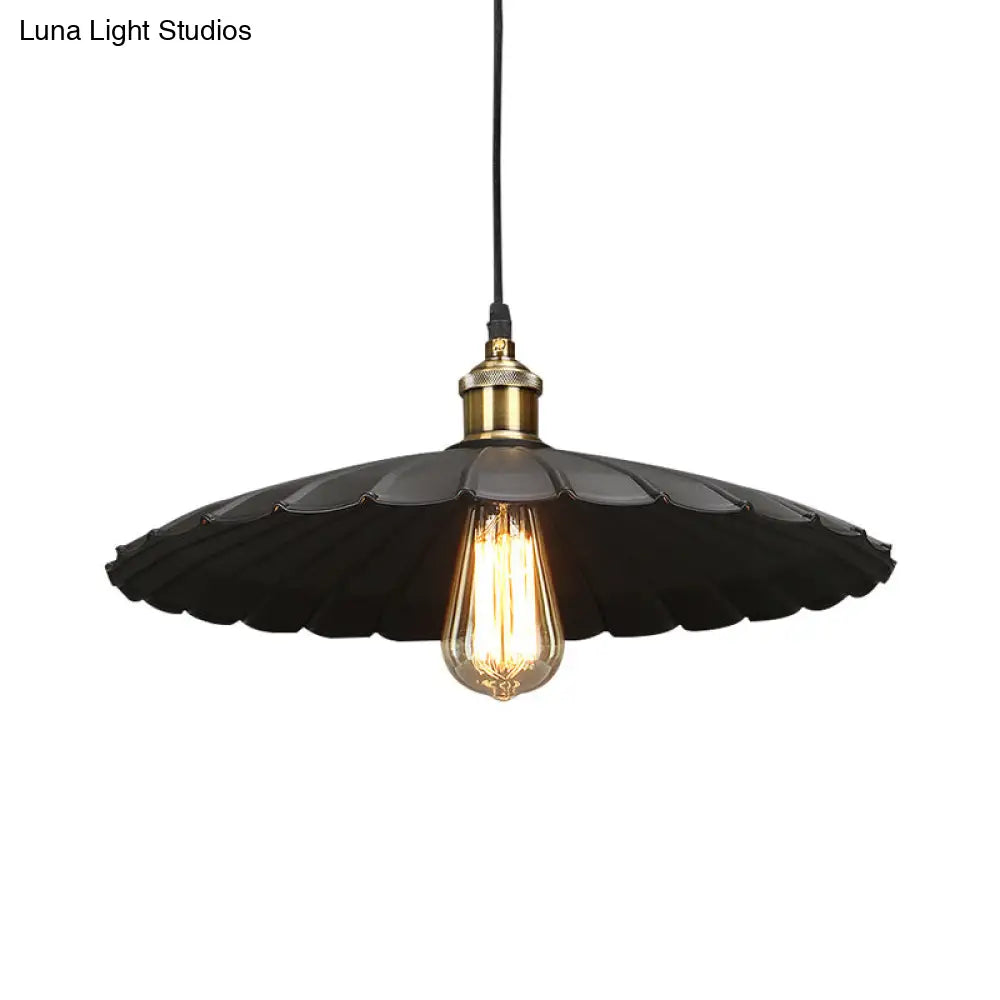Modern Black Scalloped Metal Pendant Lamp - Hanging Ceiling Light For Warehouse And Dining Room