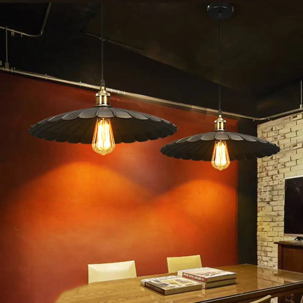 Modern Black Scalloped Metal Pendant Lamp - Hanging Ceiling Light For Warehouse And Dining Room /