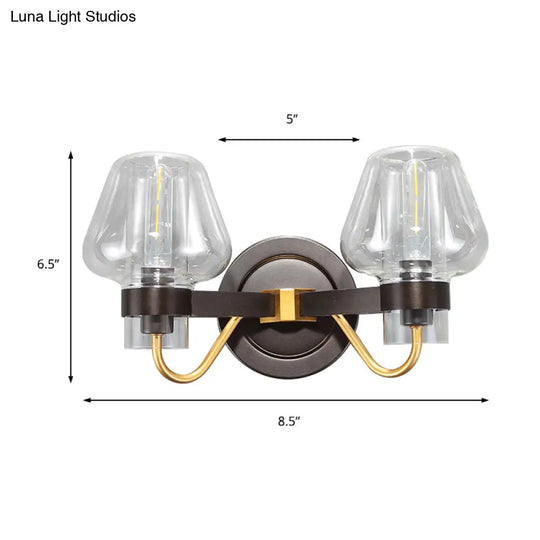 Modern Black Sconce Light With Clear Glass Mushroom Shade - 2-Light Wall Lamp For Bedroom