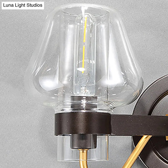 Modern Black Sconce Light With Clear Glass Mushroom Shade - 2-Light Wall Lamp For Bedroom