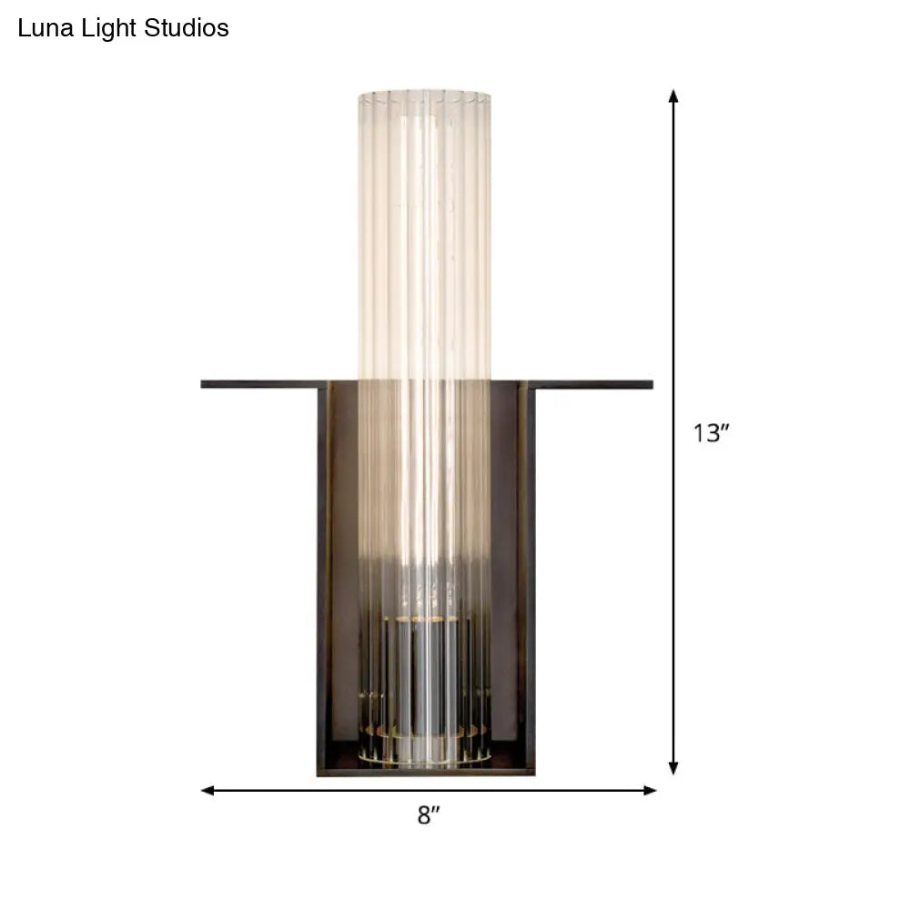 Modern Black Sconce Light With Ribbed Glass Shade For Living Room Wall