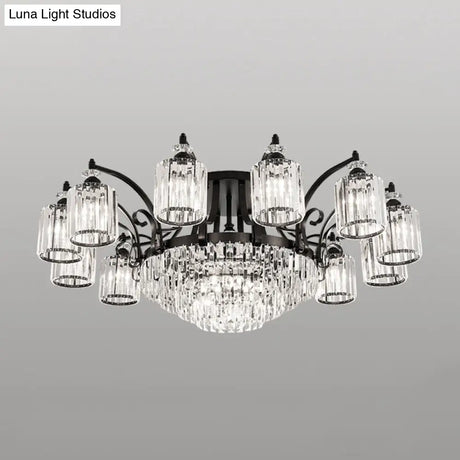 Modern Black Semi Flush Mount Crystal Ceiling Light For Dining Rooms