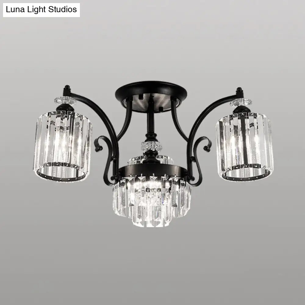 Modern Black Semi Flush Mount Crystal Ceiling Light For Dining Rooms 3 /