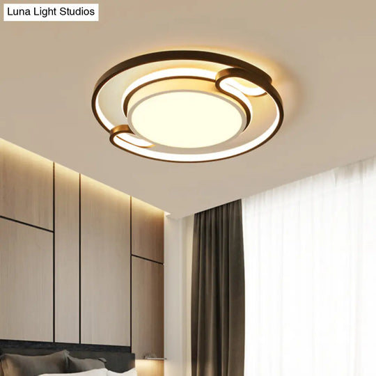 Modern Black Semi-Ring Led Flushmount For Bedroom 16/20.5 Wide Ceiling Mount Lighting / 16.5