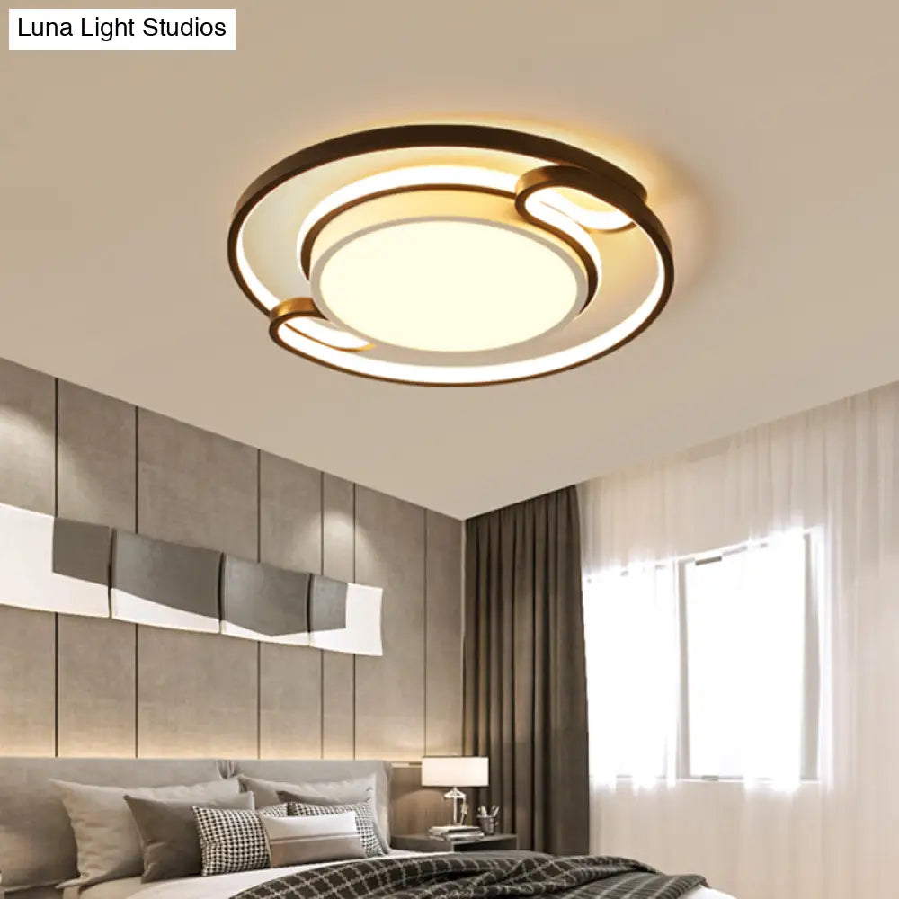 Modern Black Semi-Ring Led Flushmount For Bedroom 16/20.5 Wide Ceiling Mount Lighting