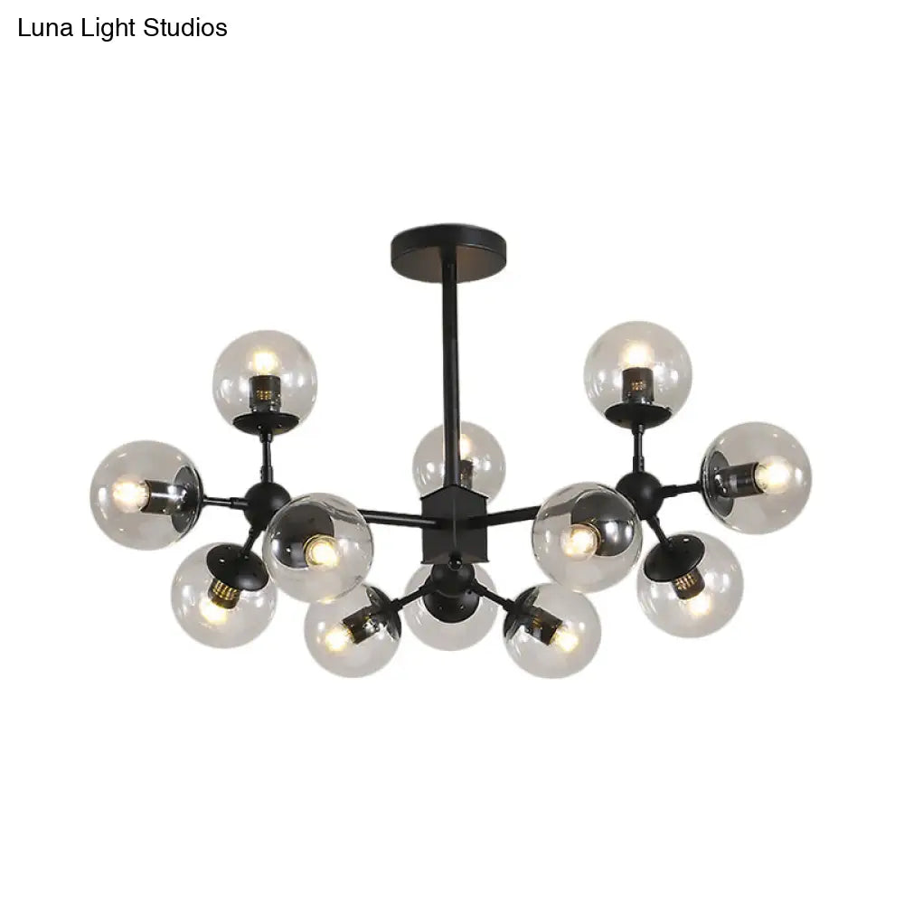 Contemporary Black Sphere Ceiling Chandelier With Clear Glass Shades - 8/12 Heads Hanging Light