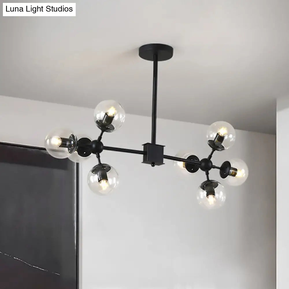 Contemporary Black Sphere Ceiling Chandelier With Clear Glass Shades - 8/12 Heads Hanging Light