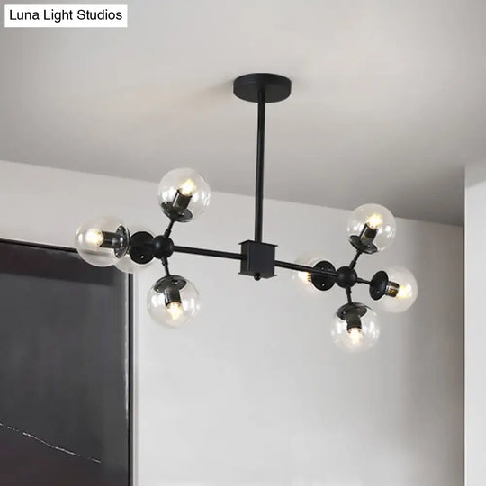 Contemporary Black Sphere Ceiling Chandelier With Clear Glass Shades - 8/12 Heads Hanging Light