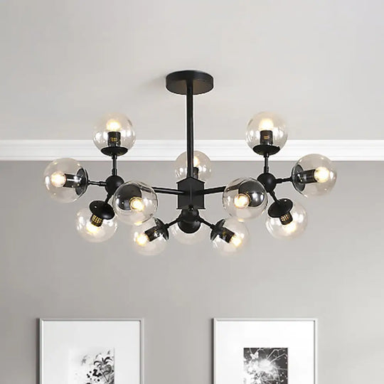 Modern Black Sphere Chandelier With Clear Glass Shades - 8/12 Head Ceiling Pendant Light Fixture 12