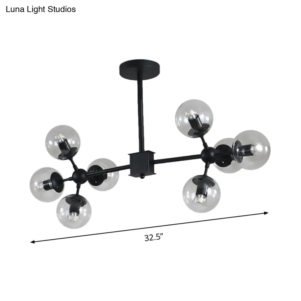 Modern Black Sphere Chandelier With Clear Glass Shades - 8/12 Head Ceiling Pendant Light Fixture