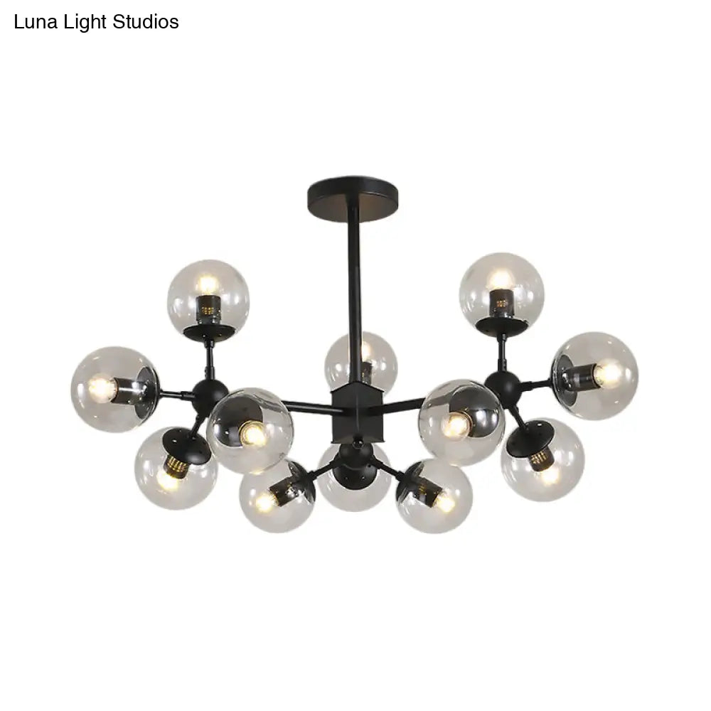 Modern Black Sphere Chandelier With Clear Glass Shades - 8/12 Head Ceiling Pendant Light Fixture