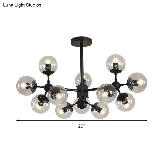 Modern Black Sphere Chandelier With Clear Glass Shades - 8/12 Head Ceiling Pendant Light Fixture