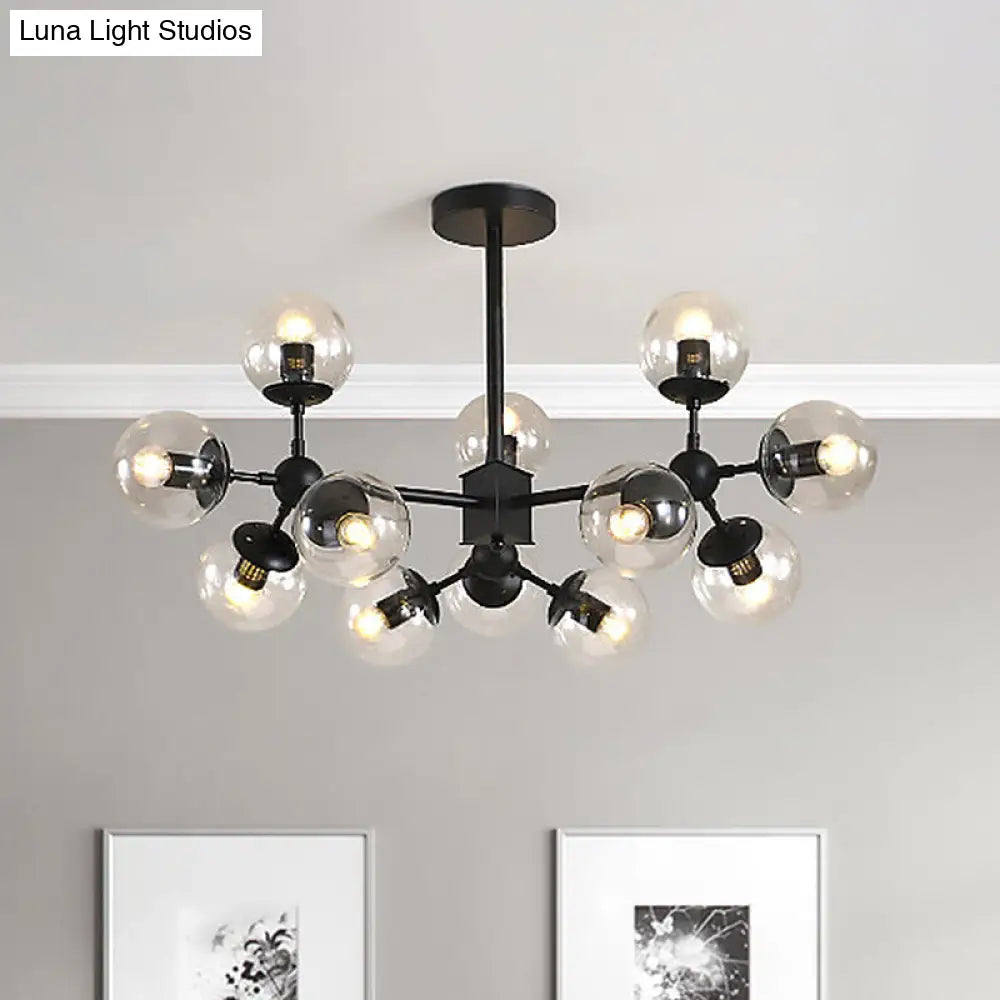 Contemporary Black Sphere Ceiling Chandelier With Clear Glass Shades - 8/12 Heads Hanging Light