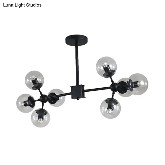 Contemporary Black Sphere Ceiling Chandelier With Clear Glass Shades - 8/12 Heads Hanging Light